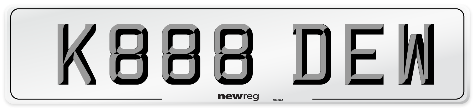 K888 DEW Number Plate from New Reg